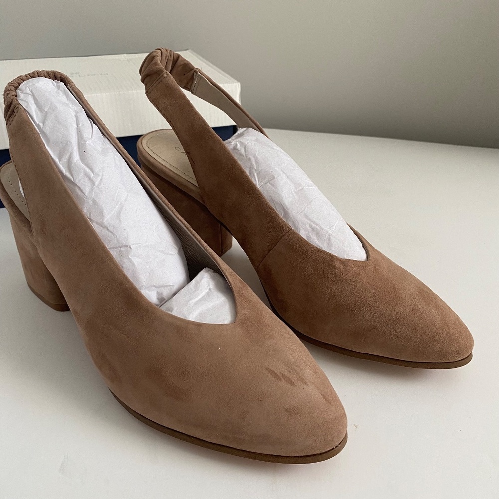 Caslon Tan Suede Block Heel Slingbacks